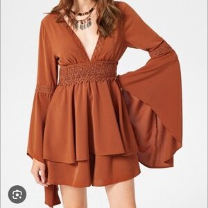 Cider Rust Trumpet Sleeve Romper Dress